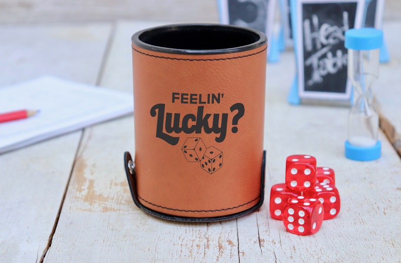 Game Night Dice Cup Feelin Lucky Dice Cup Hostess Gift --22831-GAM6-040 Dice Cup Engraved Dice Cup Stocking Stuffer Bunco Club