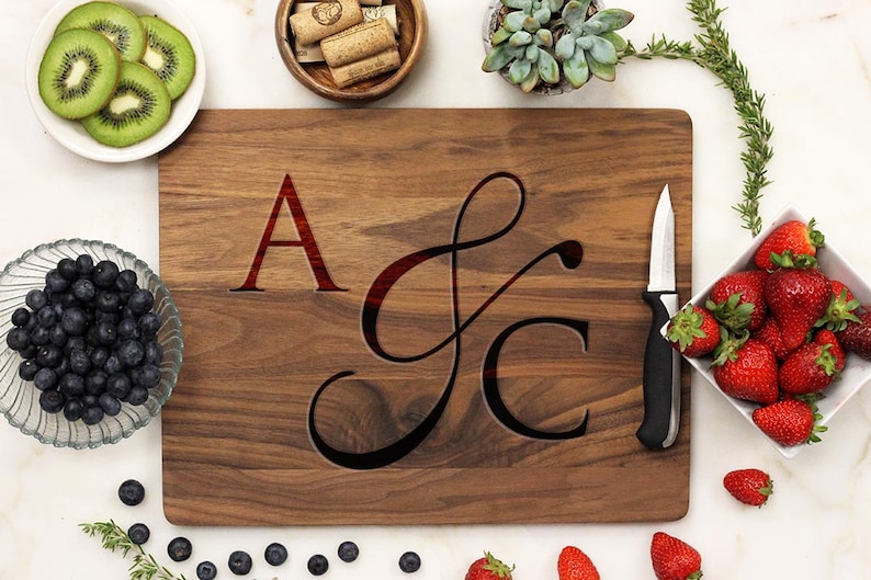 Monogram Initial Personalized Cutting board Monogrammed Custom Engraved White Oak -21012-CUTB-004