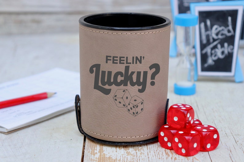 Game Night Dice Cup Feelin Lucky Dice Cup Hostess Gift --22831-GAM6-040 Dice Cup Engraved Dice Cup Stocking Stuffer Bunco Club