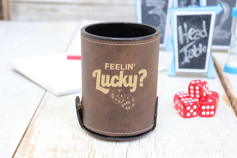 Game Night Dice Cup Feelin Lucky Dice Cup Hostess Gift --22831-GAM6-040 Dice Cup Engraved Dice Cup Stocking Stuffer Bunco Club
