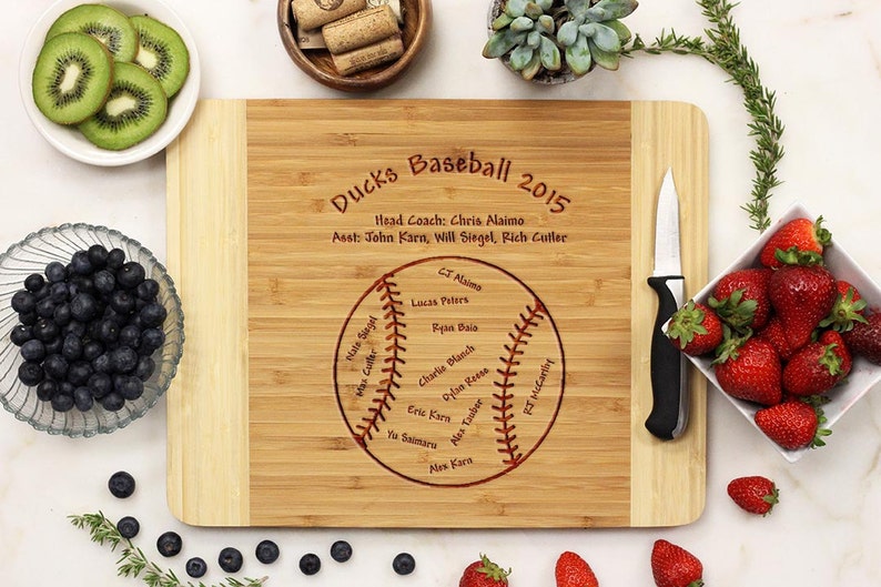 Baseball Cutting Board Engraved White Oak wood -21048-CUTB-004 Personalized Cutting board Baseball Coaches Gift