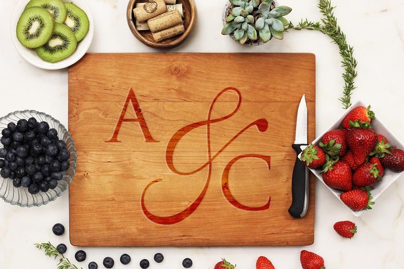 Monogram Initial Personalized Cutting board Monogrammed Custom Engraved White Oak -21012-CUTB-004