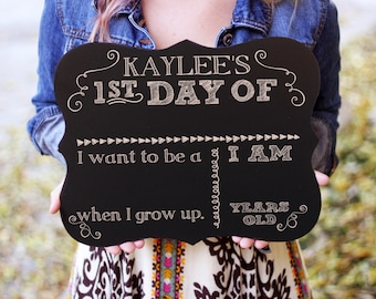 First Day of School Chalkboard, Kindergarten Sign, Back to School Chalkboard, Personalized Chalkboard, Cute Reusable Signs --27912-C001-000