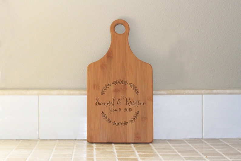 Personalized Paddle Board Bamboo Wood --21050-PADB-001 Custom Paddle Board Wreath Special Date Wedding Gift Anniversary Chef Foodie Gift