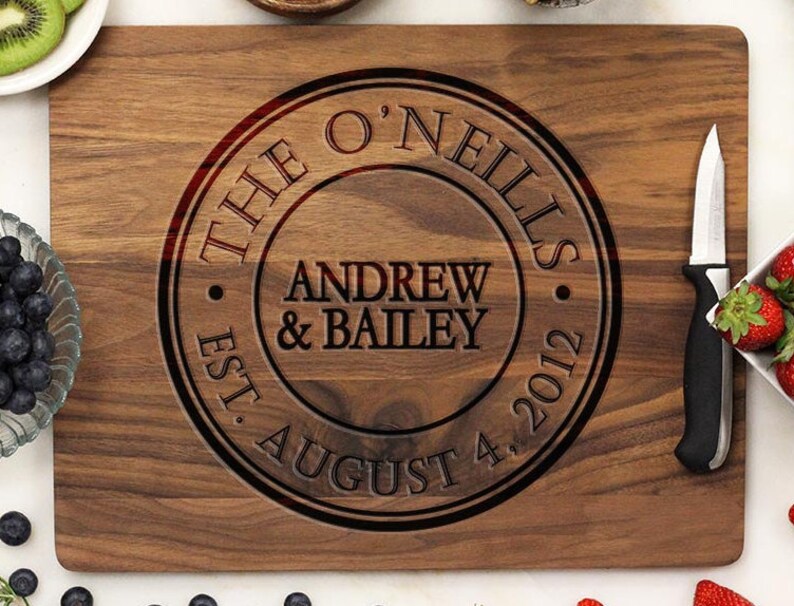 Personalized Cutting Board, Custom Engraved Cutting Board, Monogram Seal, Housewarming Anniversary Wedding, Walnut Wood 21071-CUTB-002 image 1