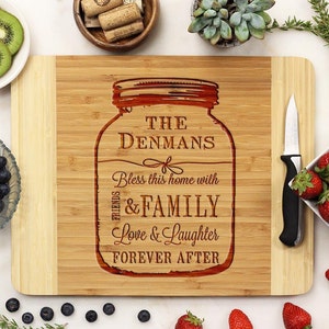 Mason jar Cutting Board, Personalized Cutting board, Custom Engraved Bamboo Wood 21028-CUTB-001 image 1