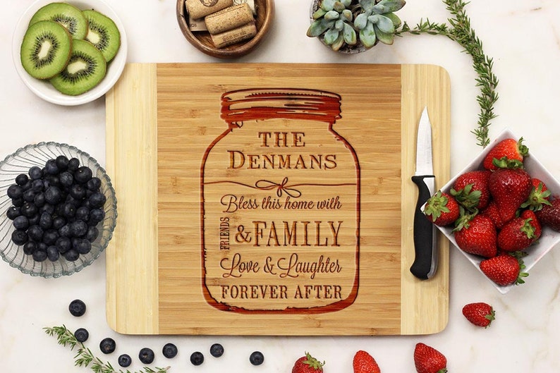 Mason jar Cutting Board, Personalized Cutting board, Custom Engraved Bamboo Wood 21028-CUTB-001 image 1