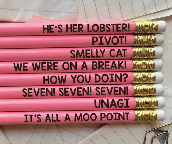 12 Mix Match Engraved Pencil Set, Funny Pencils, Tv Show Quotes