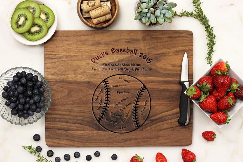Baseball Cutting Board Engraved White Oak wood -21048-CUTB-004 Personalized Cutting board Baseball Coaches Gift