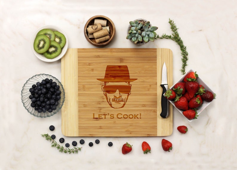 Breaking Bad Cutting Board, Let's Cook, Heisenberg, Walter White, Heisenberg Engraved Board Father's Day Dad Bamboo Wood 23001-CUTB-001 image 1