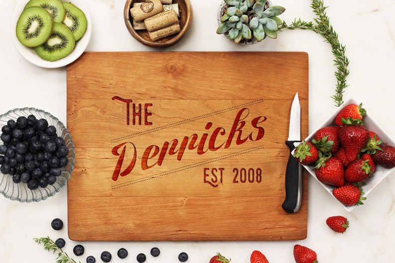 Kitchen Decor Housewarming Gift --21118-CUTB-002 Family Name Board Personalized Cutting board Custom Engraved Walnut wood