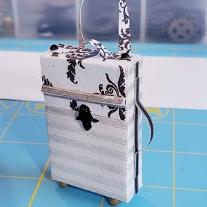 Dollhouse Miniature 1/12 or 1/6 scale luggage, suitcase, valise, bag, purse.  Features vintage style paper, papercraft.