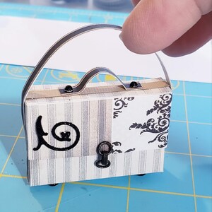Dollhouse Miniature 1/12 or 1/6 scale luggage, suitcase, valise, bag, purse. Vintage look papercraft with embellishment.
