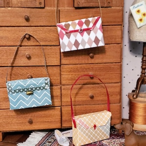 Dollhouse Miniature 1/12 or 1/6 scale luggage, suitcase, valise, bag, purse, weekender. Papercraft.  Each Unique