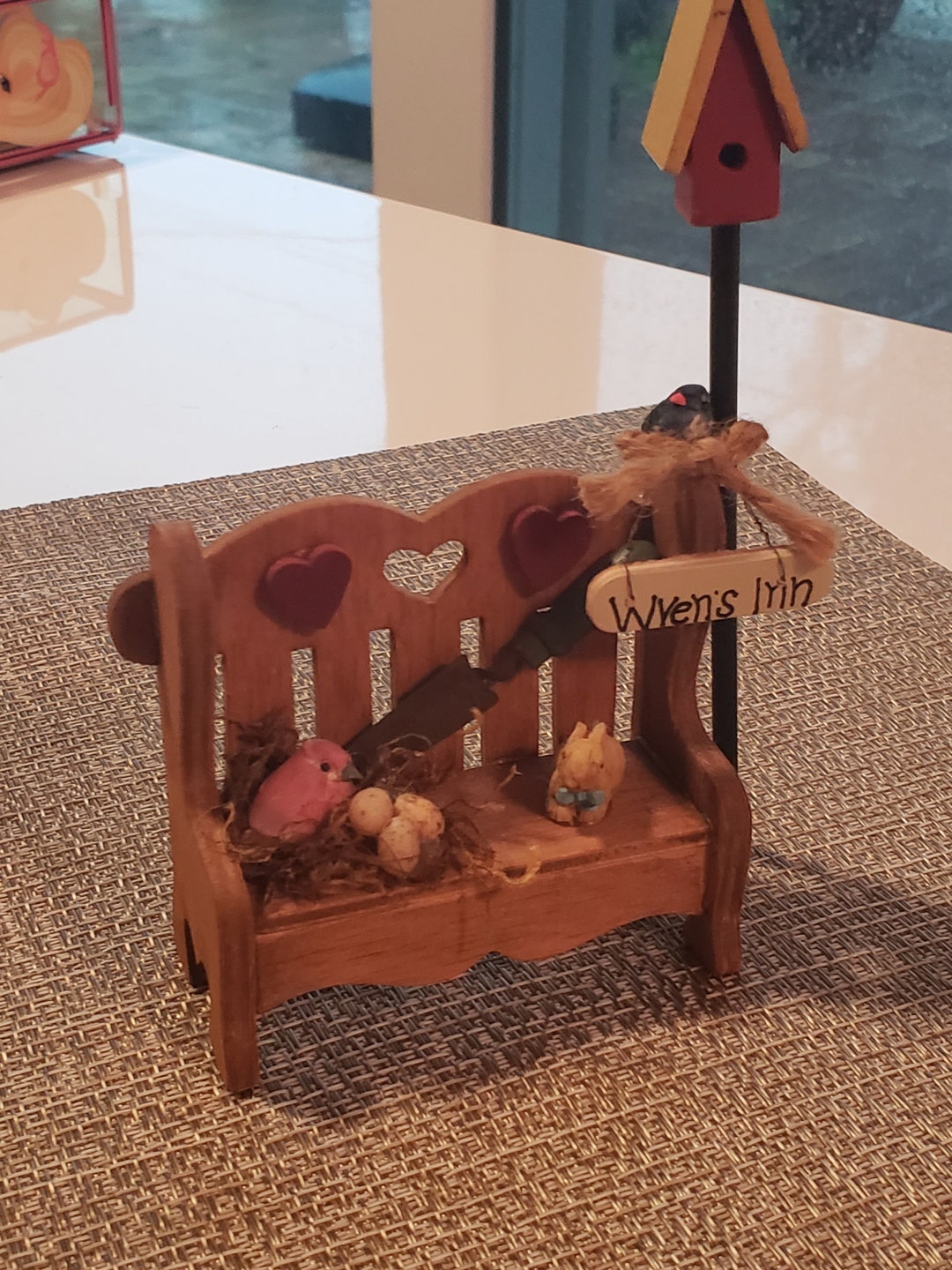 One Inch Miniatures Dollhouse Miniature 1 Inch Scale 2 Pieces Garden Bench and Birdhouse ...