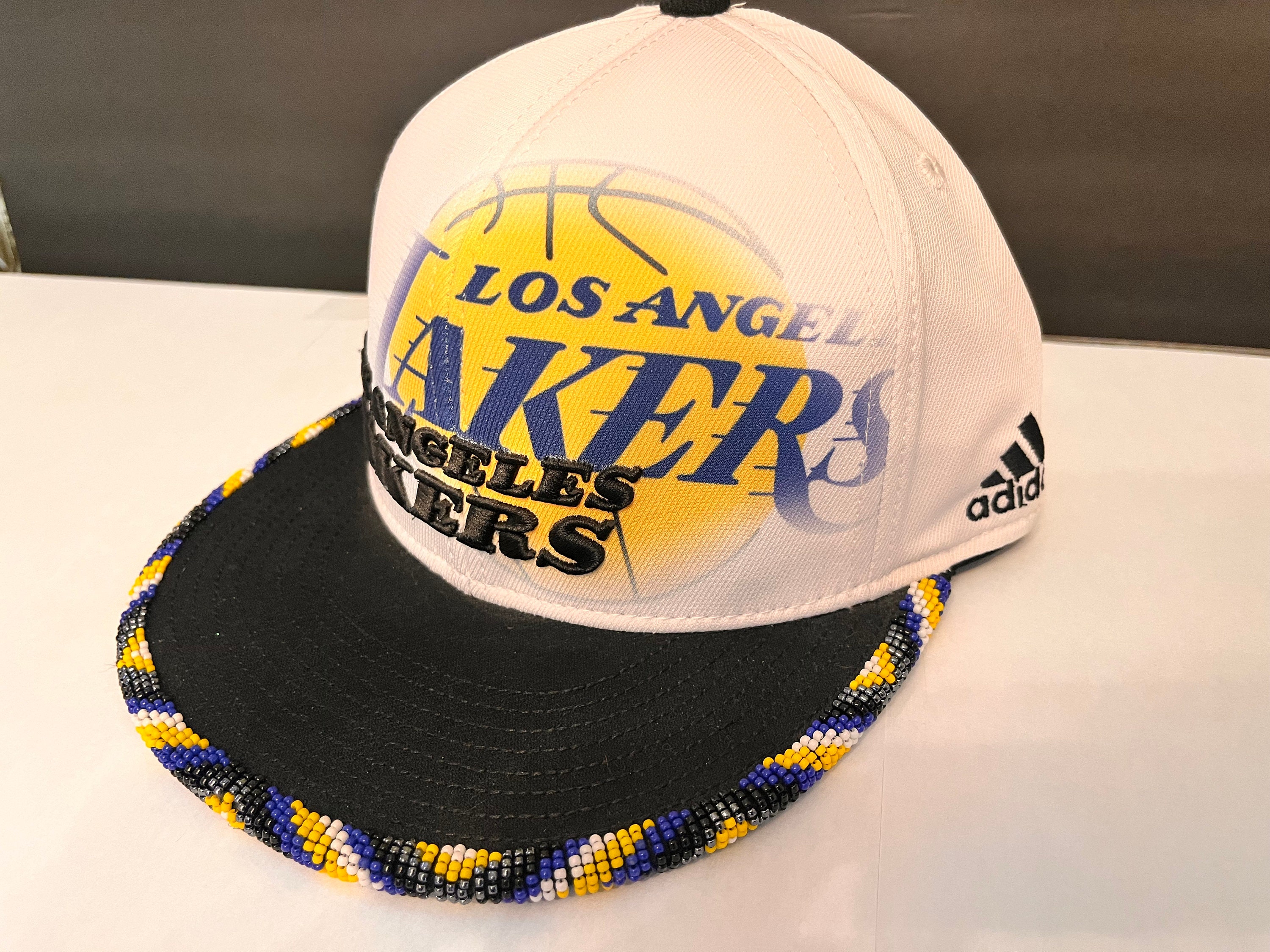 Native Hand Beaded Lakers Hat S/M 6 7/8 - 7 1/4 Adidas