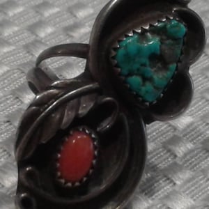 Navajo Coral and Turquoise Ring, Signed