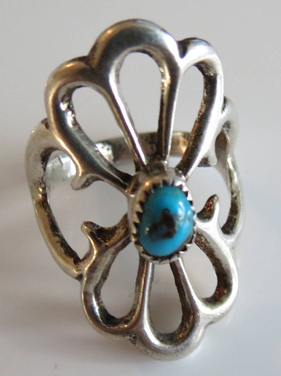 Sandcast Turquoise and Silver Ring - image 1