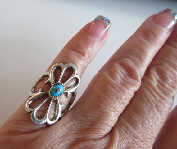 Sandcast Turquoise and Silver Ring - image 3
