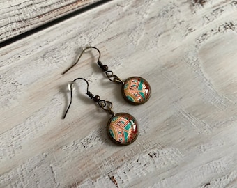 Earrings Indian Summer, Boho, Turquoise Orange Red, Bronze Setting, Earrings, Hanging Earrings