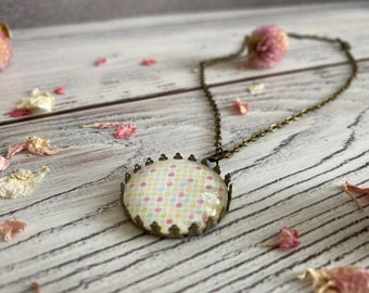 Necklace bronze with pendant colorful flowers