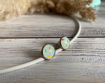 Earrings Turquoise Mint Green Light Blue, Copper Confetti, Rose Gold Setting, Wedding, Bridal Jewelry