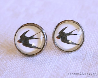 Steed earrings swallows, silver stainless steel version
