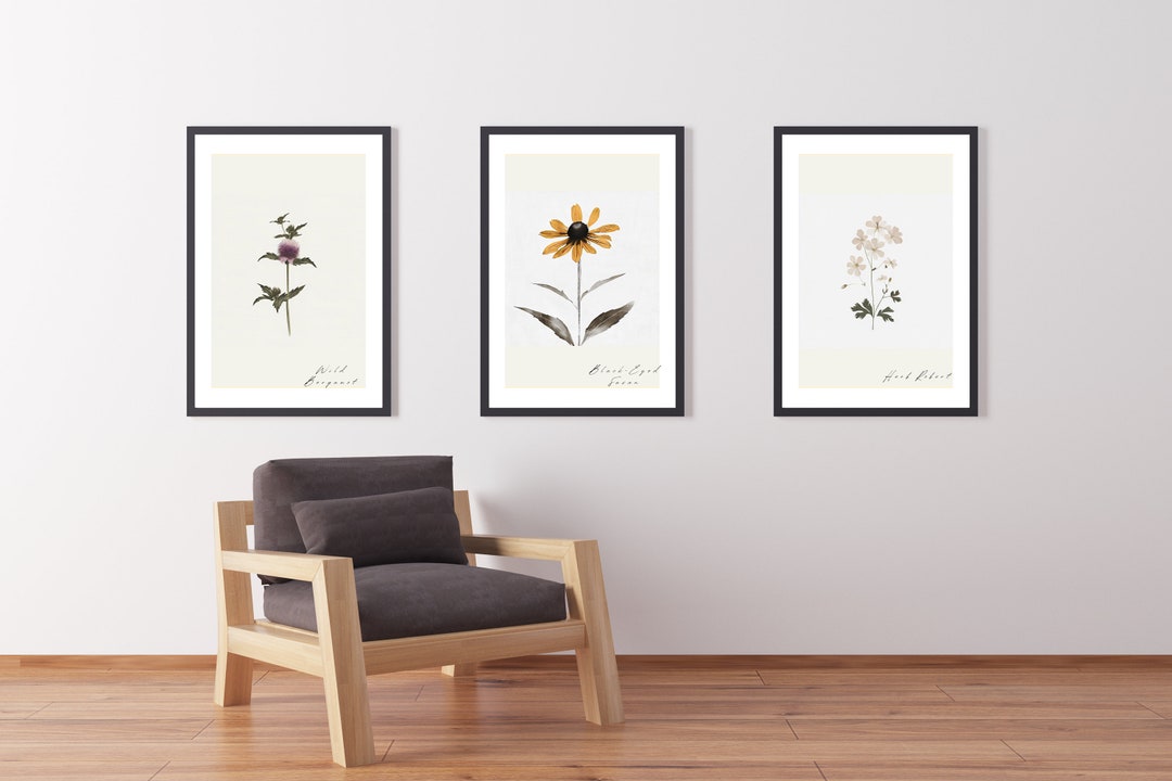 Wildflower Prints, Set of 3 Prints, Botanical Illustration, Large Wall ...