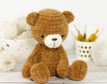 Teddy Bear Crochet Pattern - Amigurumi Plushie Pattern for Blanket, Chenille and Velvet Yarn