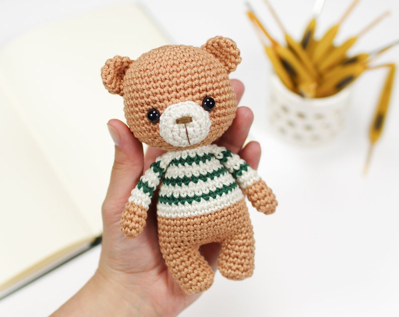 Crochet Pattern Little Amigurumi Teddy Bear in a Stripy Sweater image 3