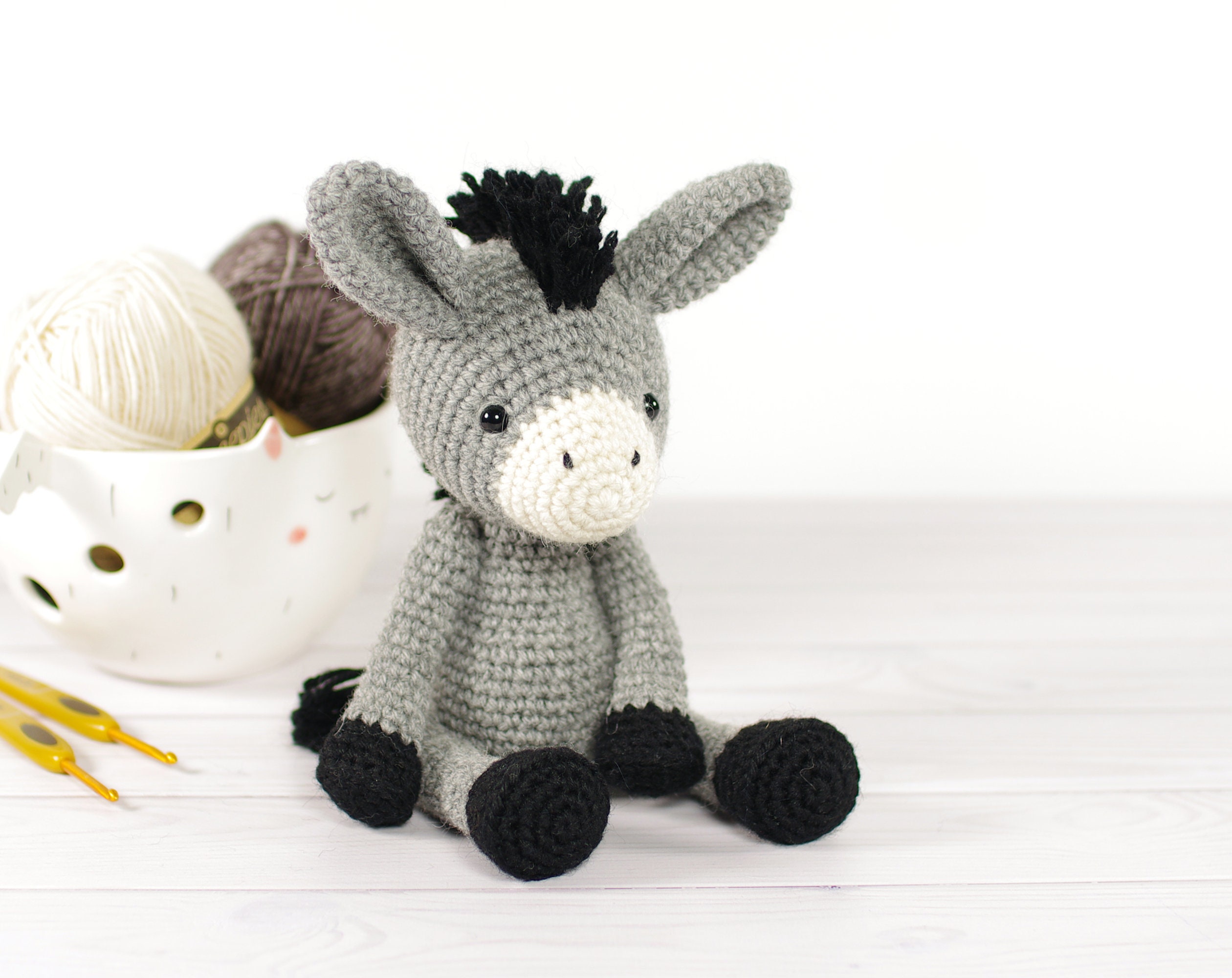 Miniature gray donkey crochet toy animal for doll dollhouse pet teddy