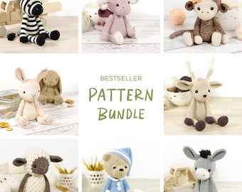 Crochet Pattern Bundle - Eight Amigurumi Animal Patterns - Sheep, Dragon, Monkey, Bunny, Deer, Zebra, Donkey and Teddy Bear - PDF in English