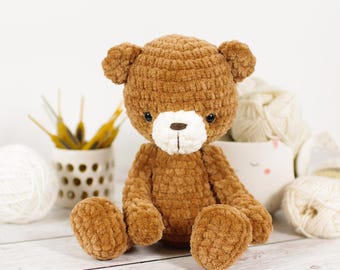 Small Teddy Bear Crochet Pattern - Amigurumi Stuffed Animal Tutorial with Photos - PDF in English