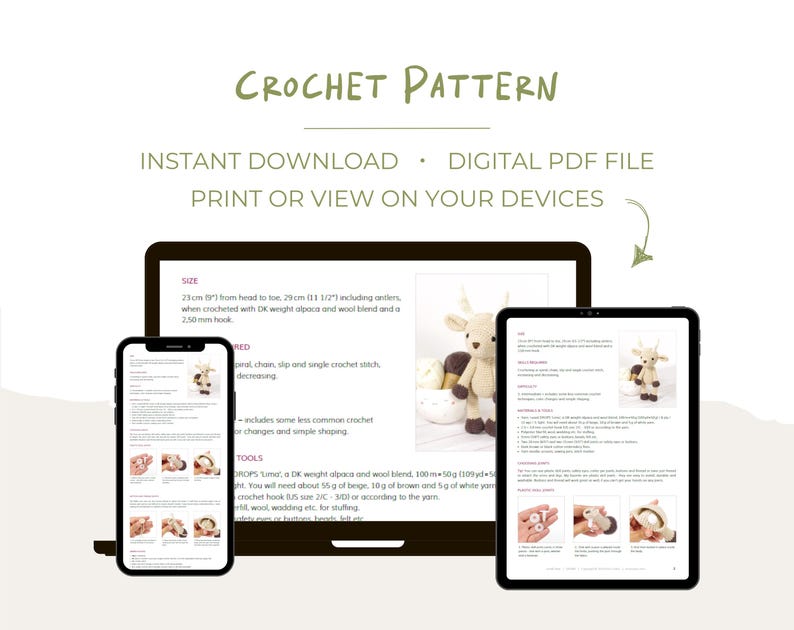 Small Deer Crochet Pattern Amigurumi Stuffed Animal Pattern and