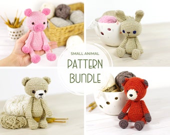 Crochet Pattern Bundle - Four Amigurumi Animal Pattern - Teddy Bear, Bunny, Fox and Pig