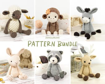 Amigurumi Crochet Pattern Bundle - Set of Six Stuffed Animal Patterns