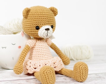 Teddy Bear Crochet Pattern - Amigurumi Teddy Bear in a Dress - Printable PDF Pattern in English