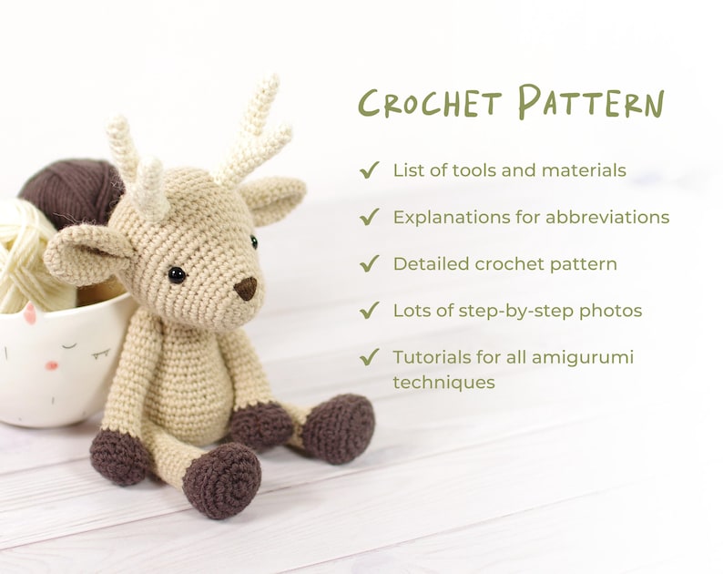 Small Deer Crochet Pattern Amigurumi Stuffed Animal Pattern and