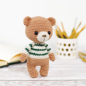 Crochet Pattern - Little Amigurumi Teddy Bear in a Stripy Sweater (PDF in English)