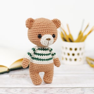 Crochet Pattern Little Amigurumi Teddy Bear in a Stripy Sweater image 1