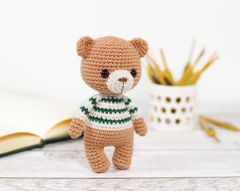 Crochet Pattern Little Amigurumi Teddy Bear in a Stripy Sweater image 1