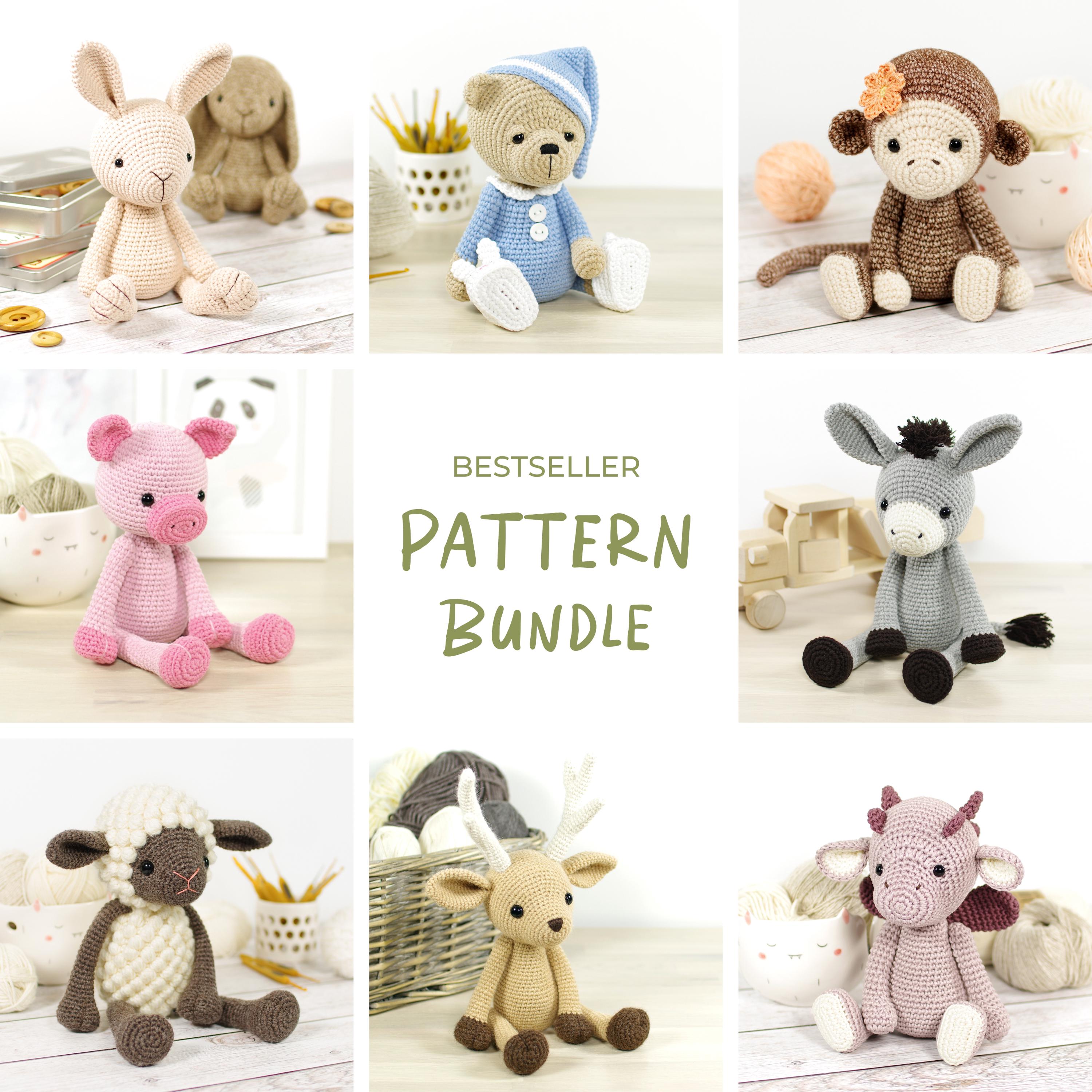 Amigurumi Pattern Bundle - Eight Crochet Animal Patterns - Bunny, Teddy ...