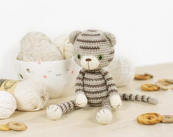 Crochet Cat Pattern - Stripy Amigurumi Tabby Kitten Tutorial - DIY Handmade Stuffed Animal
