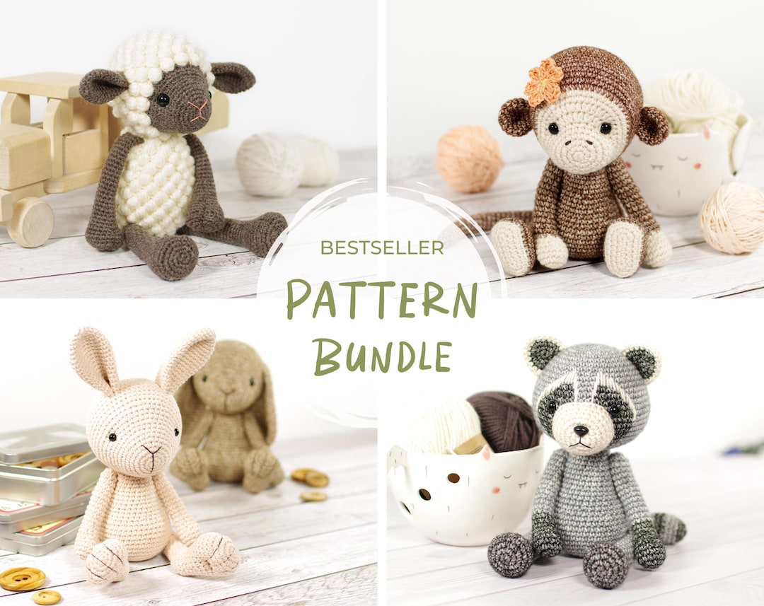Crochet Pattern Bundle - Four Amigurumi Animal Patterns - Sheep, Bunny ...