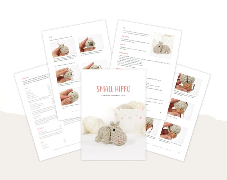 Hippo Crochet Pattern Tiny Amigurumi Stuffed Animal Crochet Pattern and