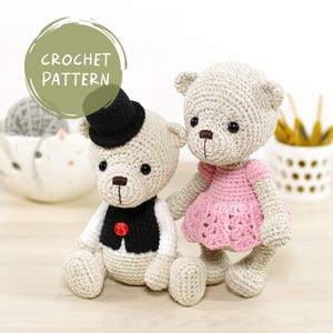 Teddy Bear Crochet Pattern - Amigurumi Bear Couple Pattern and Tutorial with Step-by-Step Photos - PDF in English