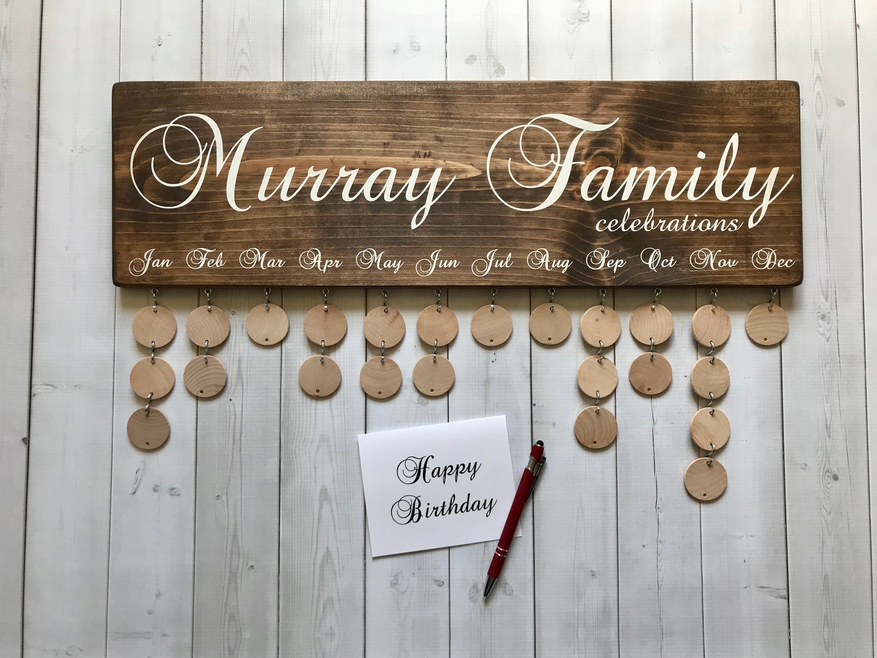 Personalized Family Calendar Family Name Celebrations Board Etsy