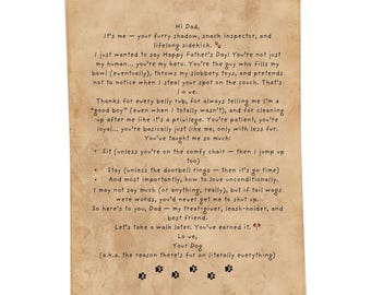 Divertente lettera per la festa del papà a tema cane: regalo stampabile per il papà del tuo cane (download PDF 8x10)