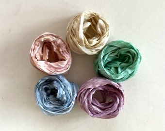 5 Color Sari Silk Sampler - Recycled Silk Sari Ribbon - 5 Spring Colors, 2 Yds Each, 10 Yds Total