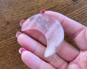 Rose Quartz Half Moon - Pink Quartz Moon Crystal - Healing Crystals